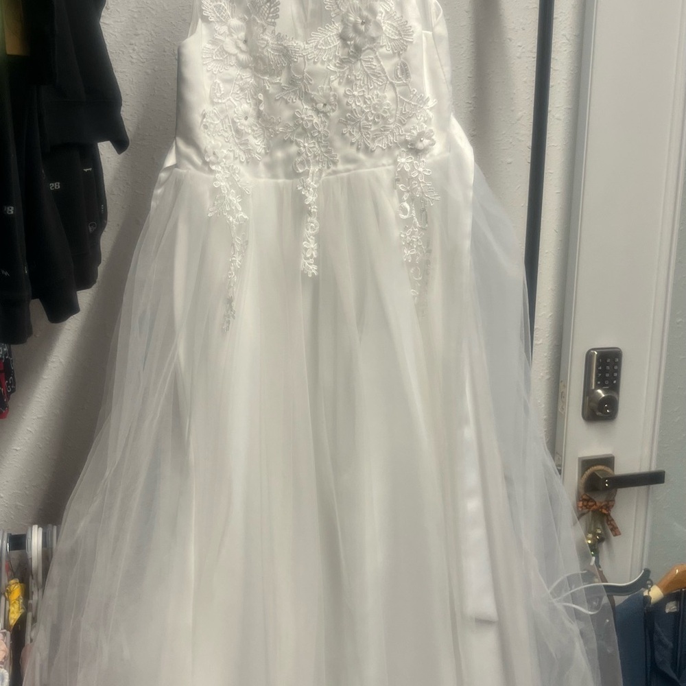 White Girls' Lace Appliqué Tulle Dress